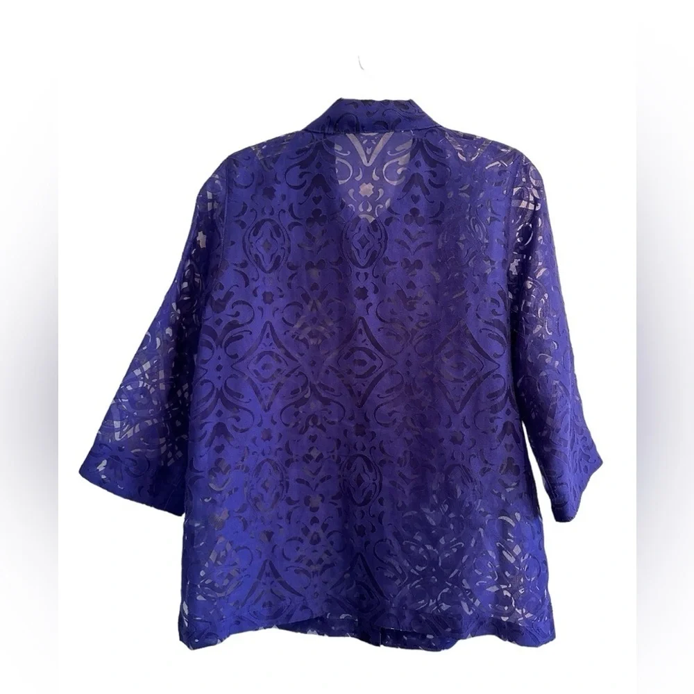Allison Daley Deep Purple Sheer Button Down Blouse Womens 8 Lovely Summer Top - Picture 6 of 16
